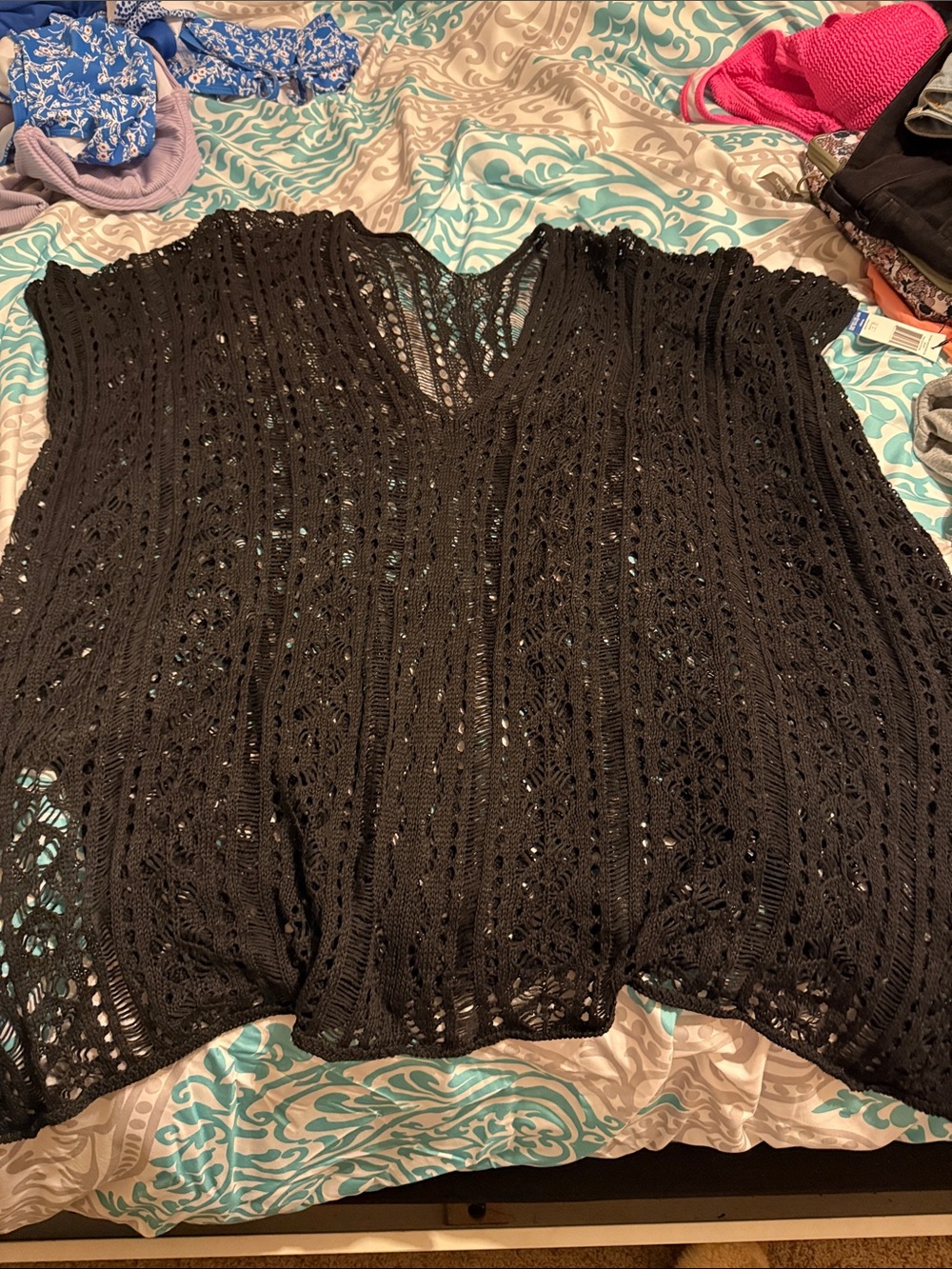 SHEIN Black Crochet Fringe Beach Cover-Up